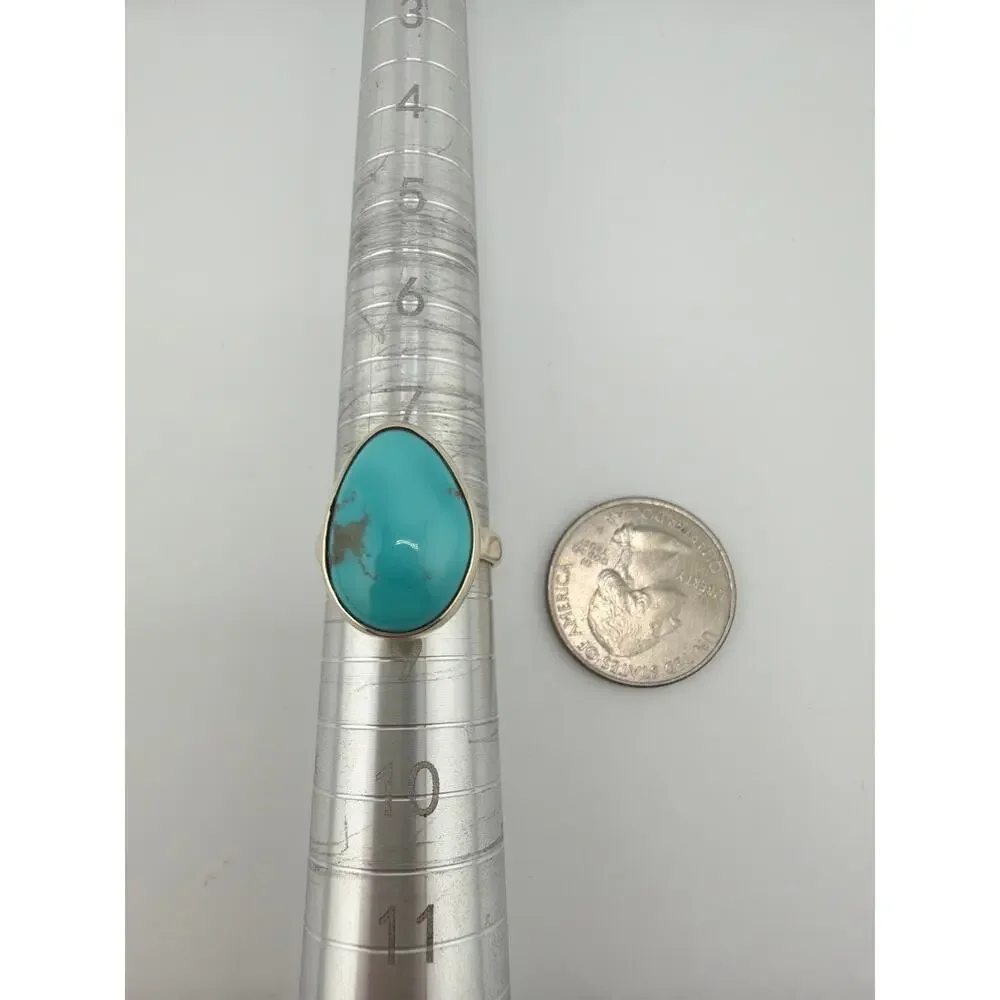 Handcrafted 925 Sterling Silver Teardrop Turquoise Ring Size 8.5